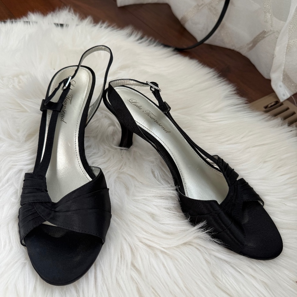 Lulu Townsend Black Classic Satin Open-Toe Slingback - Size 9
